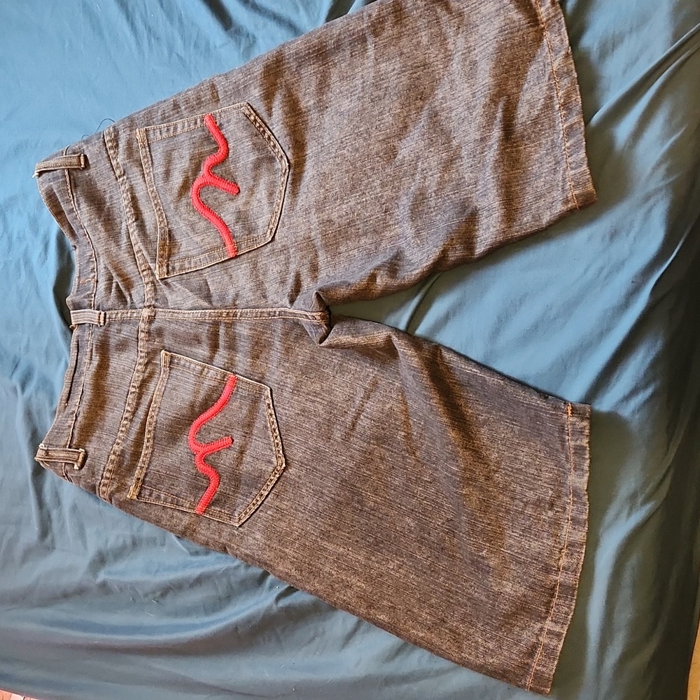 Mecca Dark Blue Embroidered Logo Jorts Jean Baggy Fit Shorts Y2K Vintage